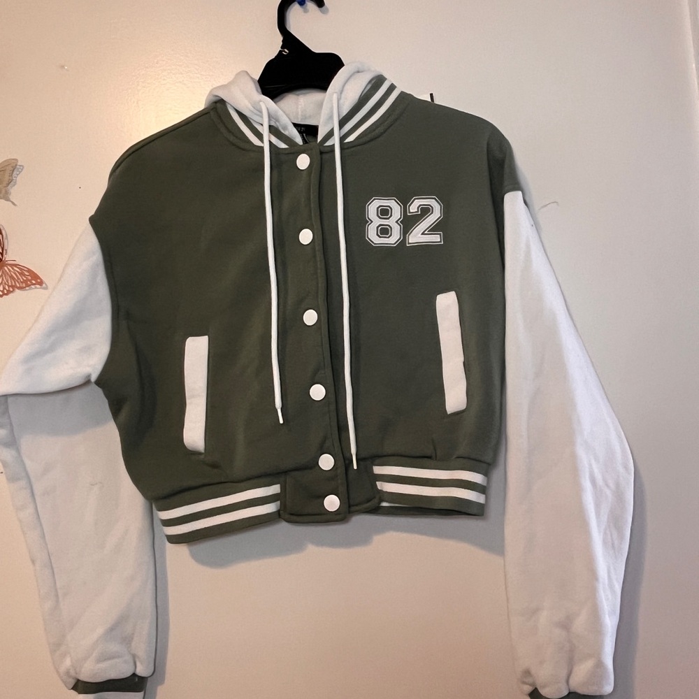 Forever 21 Green and White Hooded Jacket